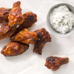 Bourbon-Glazed Chicken Drumettes with Blue Cheese Dipping Sauce