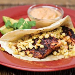 Salmon Tacos With Roasted Corn And Chili Adobo Cre...