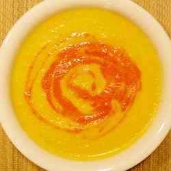 Carrot And Ginger Soup With Red Pepper Puree