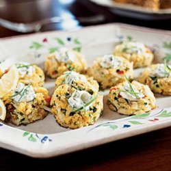 Mini Corn Bread Crab Cakes with Lemon-Caper Sauce