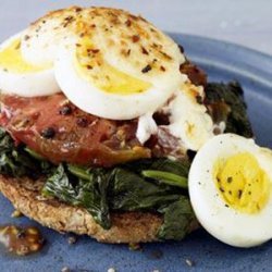 Open-Faced Broiled Egg, Spinach, and Tomato Sandwich