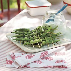 Peppery Grilled Okra With Lemon-Basil Dipping Sauce