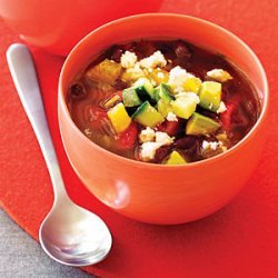 Black Bean Soup with Avocado, Orange, and Cucumber