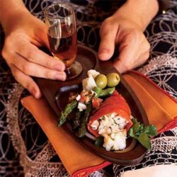 Shrimp-Filled Piquillo Peppers in Sherry Vinaigrette (Pimientos del Piquillo con Tartar de Langostinos)