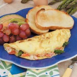 Asparagus Crab Omelets (plum tomatoes and crabmeat)