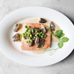 Poached Wild Salmon with Peas and Morels