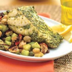 Marinated Sturgeon with Moroccan Chickpea Salad