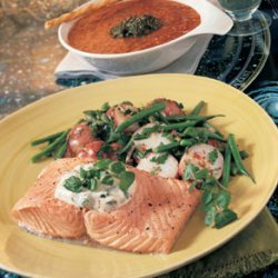 Poached Salmon Fillets with Watercress Mayonnaise