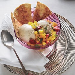 Coconut-Piloncillo Ice Cream with Coconut Tortilla Chips and Fruit Salsa