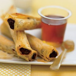 Date and Walnut Phyllo Rolls with Greek Yogurt and Honey