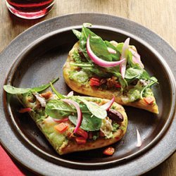 Naan Pizzas with Broccoli Pesto and Arugula Salad