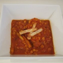 Yellow Split Pea & Chicken Stew with Baked Potato Sticks