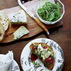 Honey-Rosemary Cherries and Blue Cheese Crostini