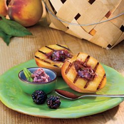 Grilled Peaches with Blackberry-Basil Butter