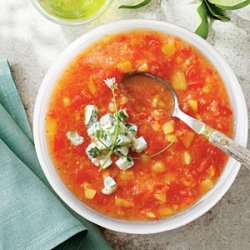 Peach-and-Tomato Gazpacho with Cucumber Yogurt