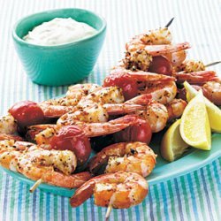 Broiled Shrimp Kebabs with Horseradish-Herb Sour Cream Sauce