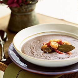 Black Bean Bisque with Rock Shrimp Escabèche