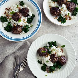 Lamb Meatballs with Kale, Cumin Yogurt, and Carolina Gold Rice