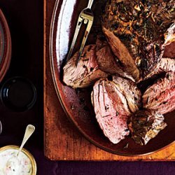 Garlicky Leg of Lamb with Yogurt Sauce