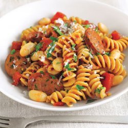 Sausage, Tomato, White Bean and Corkscrew Pasta Toss