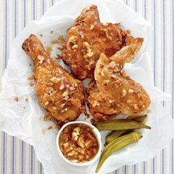  Man Catching  Fried Chicken with Honey-Pecan Glaze