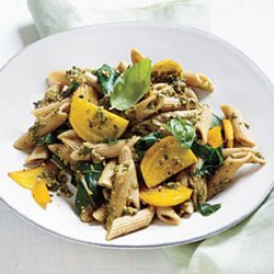 Golden Beet Pasta with Basil-Almond Pesto