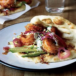 Fried Shrimp Flatbreads with Spicy Cardamom Sauce