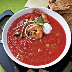 Chunky Gazpacho with Sauteed Shrimp