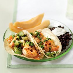 Spicy Shrimp Tacos with Grilled Tomatillo Salsa