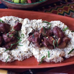 Spicy Lamb with Charred Eggplant Purée and Pita