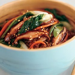 Sweet Potato Noodle Stir-Fry with Choy Sum and Shiitake Mushrooms