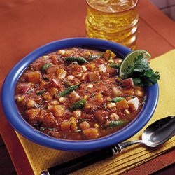 Spicy Roasted Vegetable Soup with Toasted Tortillas