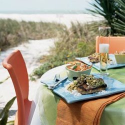 Grilled Pork Chops with Tomatillo, Corn, and Avocado Salsa