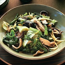 Stir-fried Greens with Pork, Shiitakes, and Black Bean Sauce