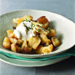 Crushed New Potatoes with Crème Fraîche and Cracked Coriander