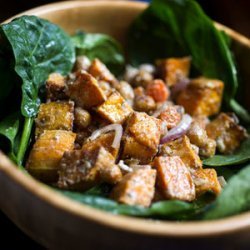 Spinach Salad with Roasted Vegetables and Spiced Chickpea