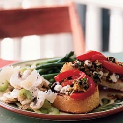 Open-Faced Panini with Goat Cheese, Roasted Peppers, and Spicy Olive Topping