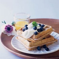 Blue Corn Waffles with Lavender Cream and Fresh Blueberries