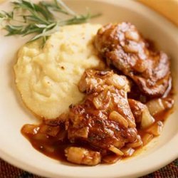 French Chicken in Vinegar Sauce with Pepper-Spiked Polenta