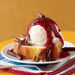 Ice Cream with Raspberry Sauce and Chocolate