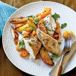 Roast Chicken with Potatoes and Butternut Squash