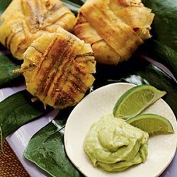 Plantain-wrapped Crab Cakes with Avocado Aioli