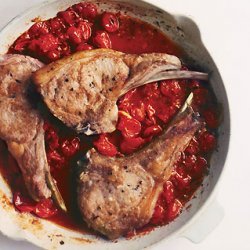 Veal Chops with Saffron Orzo and Tomato Sauce