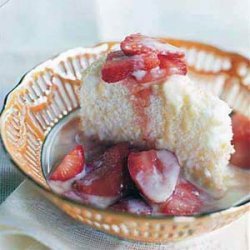 Almond Angel Food Cake with Crème Anglaise and Macerated Strawberries