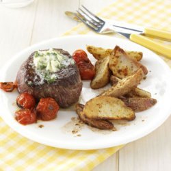 Basil-Butter Steaks with Roasted Potatoes