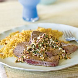 Tuna Scaloppine with Onion, Mint, and Almond Topping