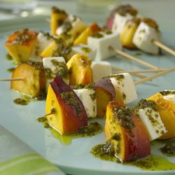 Mozzarella and Nectarine Skewers With Pesto