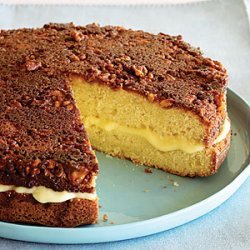 Custard-filled Walnut-topped Cake