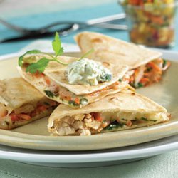 Chicken Quesadillas with Fruit Salsa and Avocado Cream