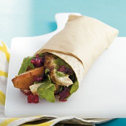 Grilled Chicken, Pear, and Arugula Wrap with Cranberry Vinaigrette